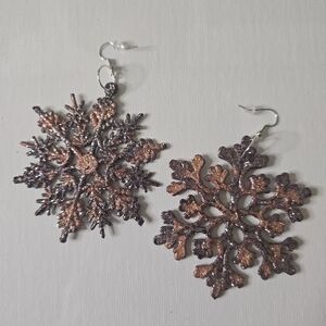 HANDCRAFTED Snowflake Pierced Earrings HANDPAINTED Holiday Jewelry Accessories